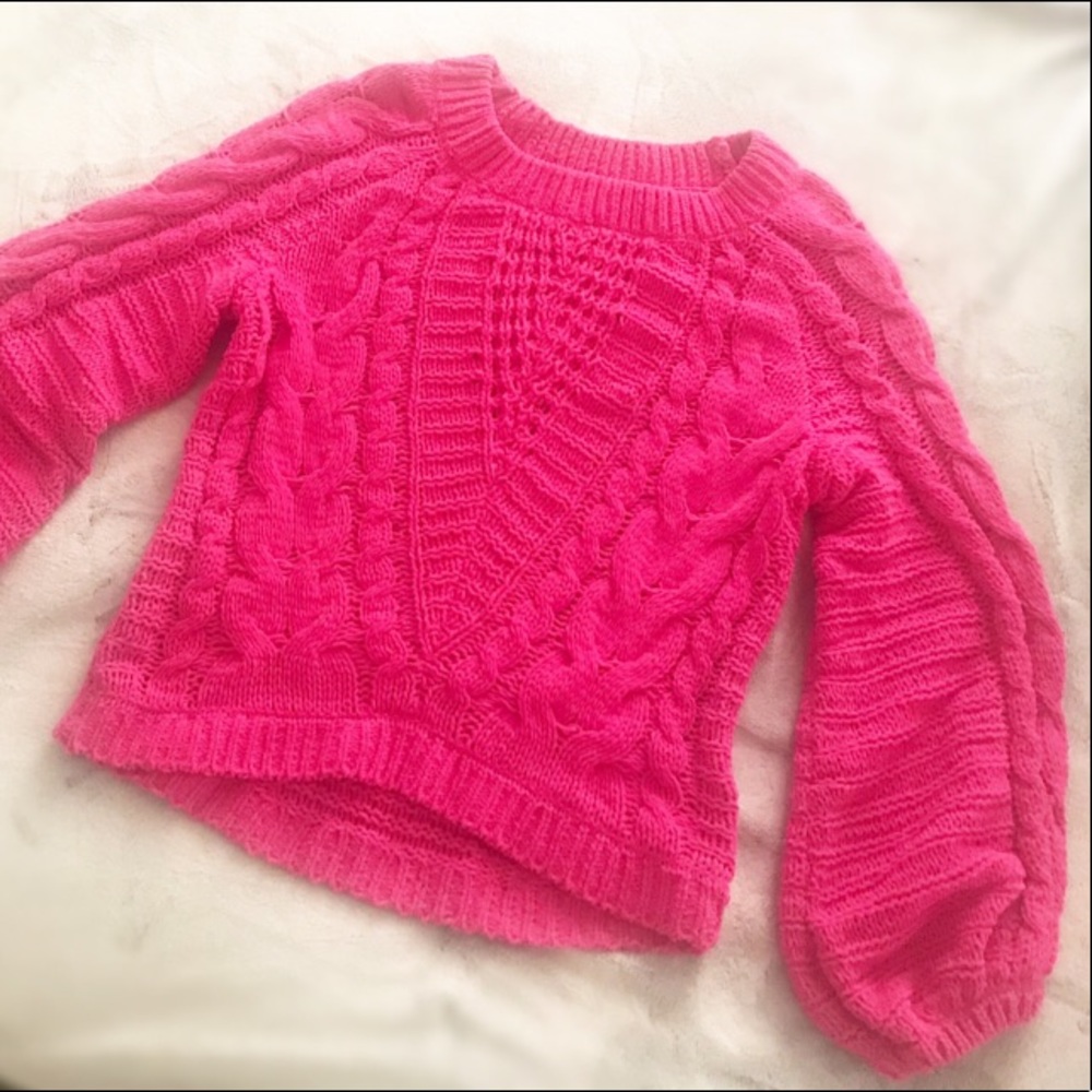 Express Pink Balloon Sleeve Loose Knit Sweater❄️